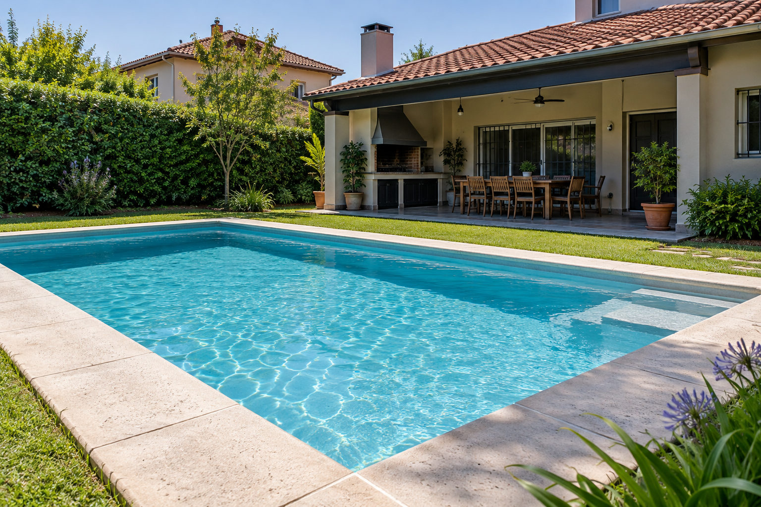 Piscina de hormigón terminada en un patio residencial de escobar