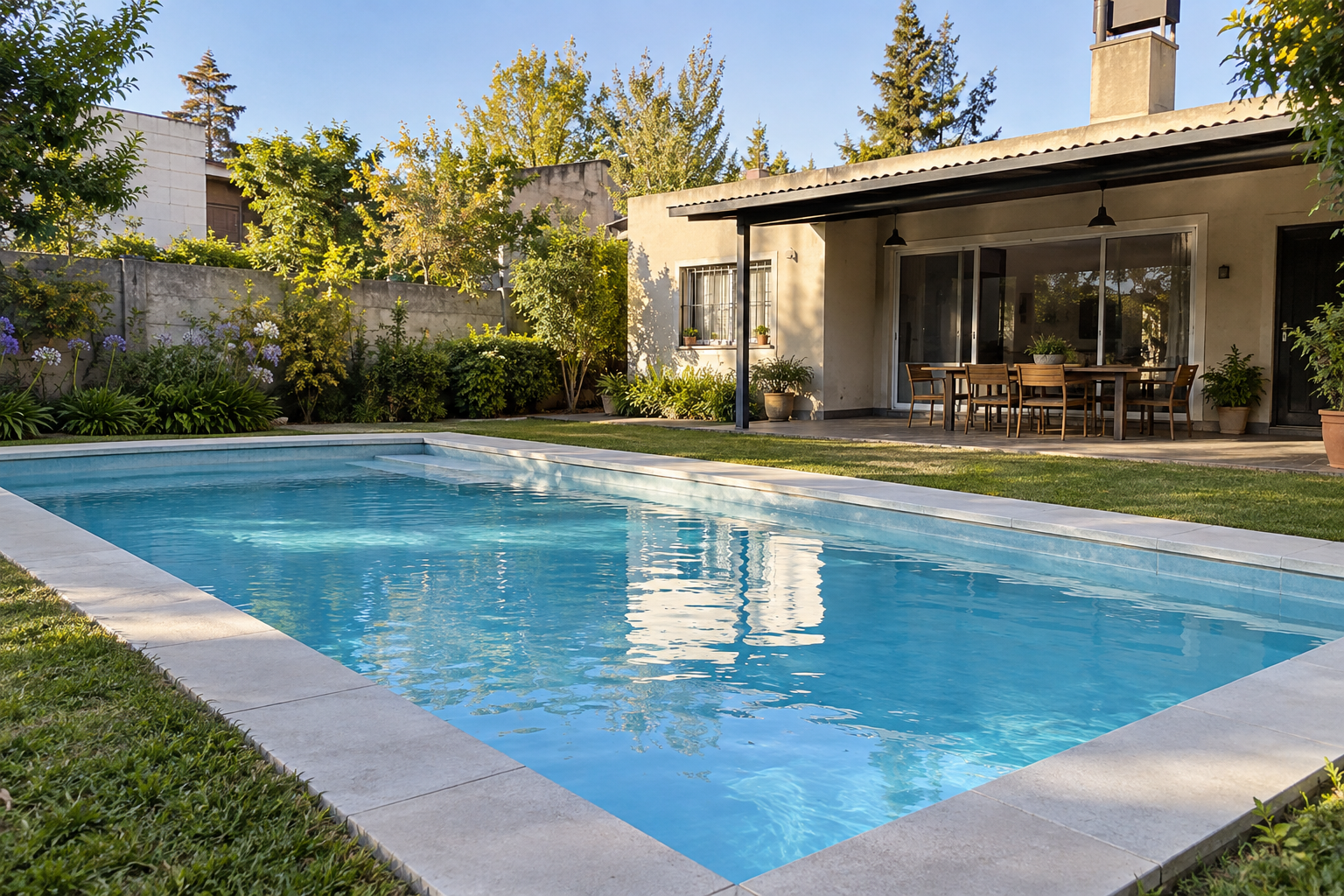 Piscina de hormigón terminada en un patio residencial de ezeiza