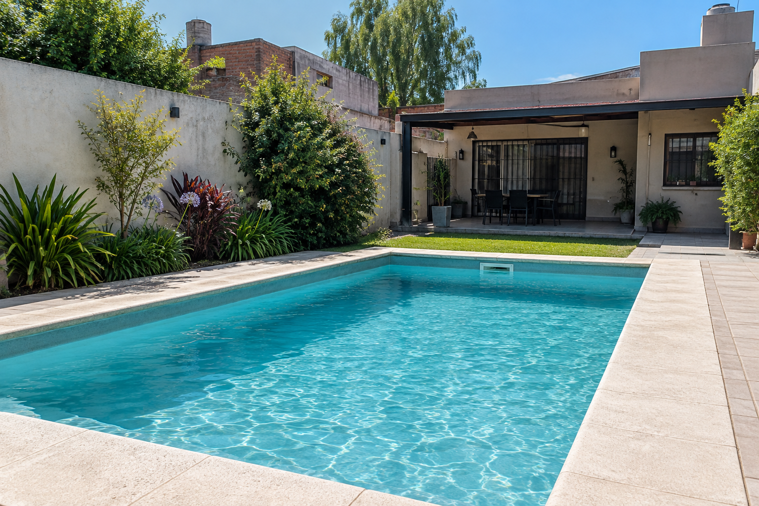 Piscina de hormigón terminada en un patio residencial de florencio-varela