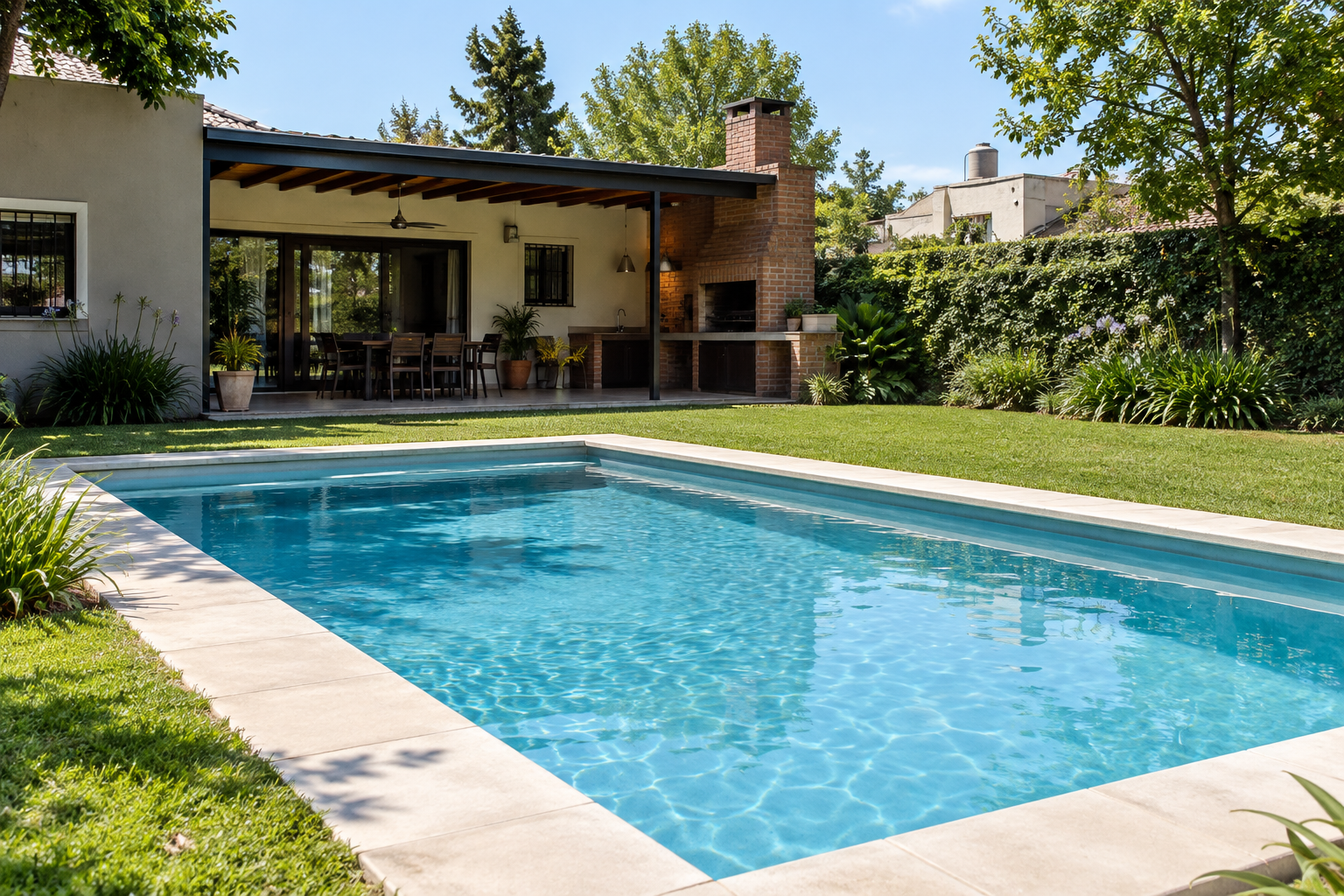 Piscina de hormigón terminada en un patio residencial de general-rodriguez