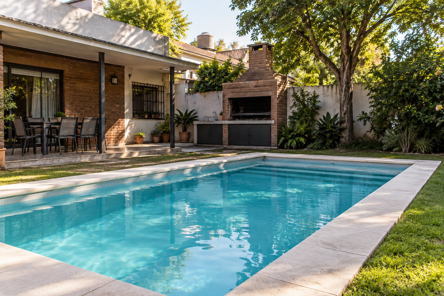 Piscina de hormigón terminada en un patio residencial de lomas-de-zamora