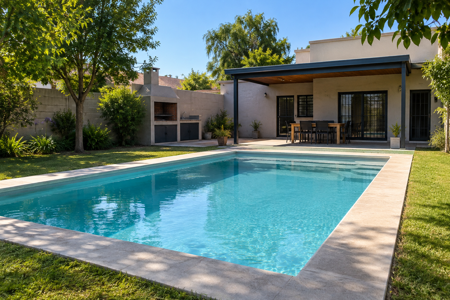 Piscina de hormigón terminada en un patio residencial de presidente-peron